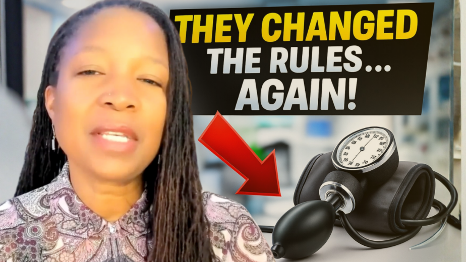 Dr. Leona Allen explaining the 2025 blood pressure guidelines beside a blood pressure monitor, with the words “They Changed the Rules Again.”